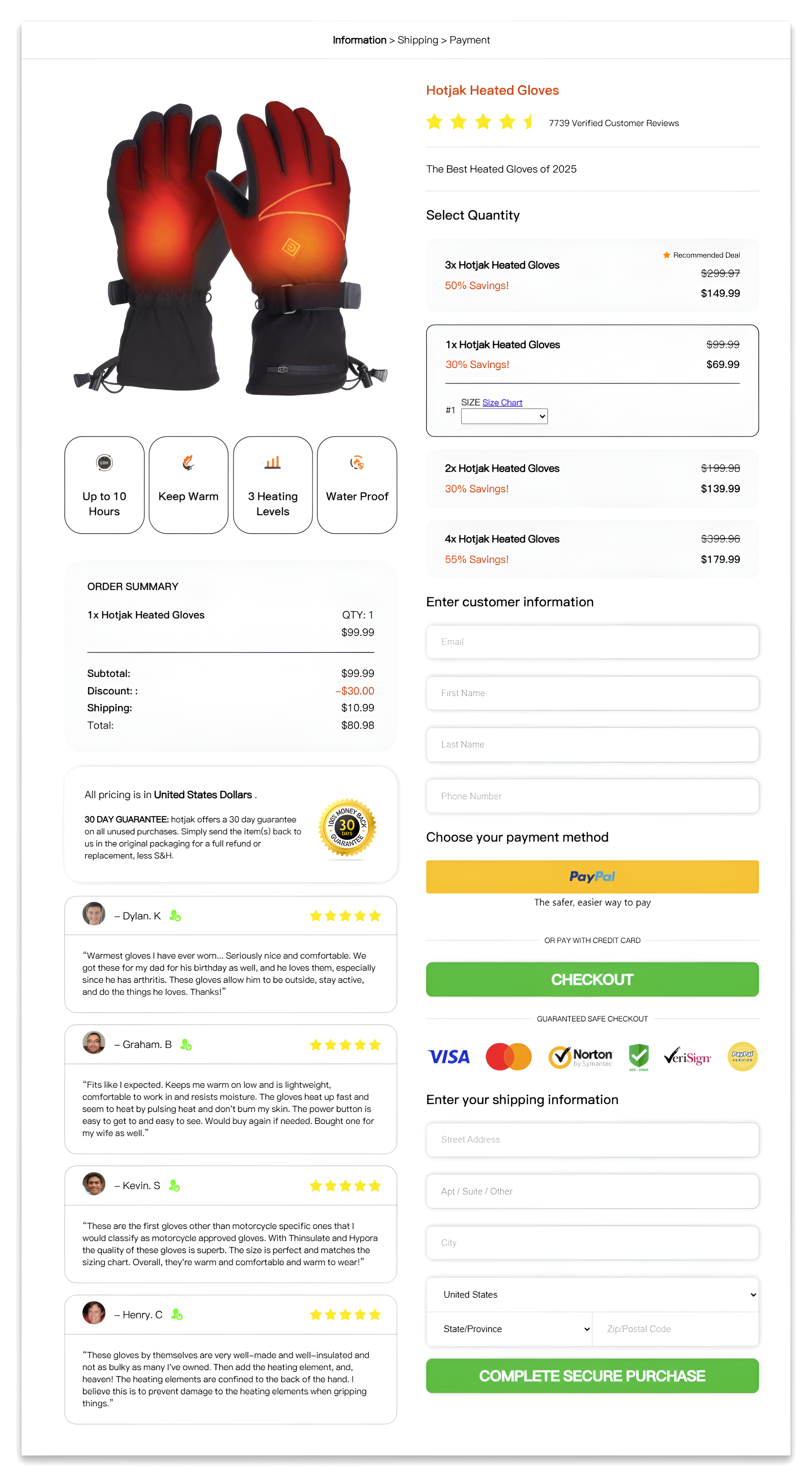 Hotjak Heated Gloves checkout page